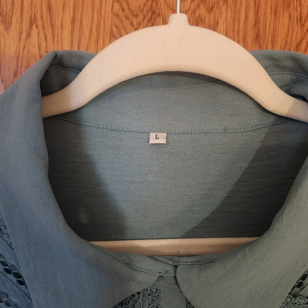 NEW Modlily Womens Teal Green Button Down 3/4 Sleeve Blouse Size L Cottagecore - Picture 3 of 8